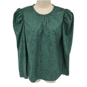 A New Day Women's Puff Sleeve Round Neck Paisley Green Blouse Top Choose  S or M